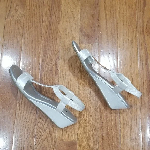 Silver Dressy Open Toe Wedge Heels Size 5M - Picture 2 of 3